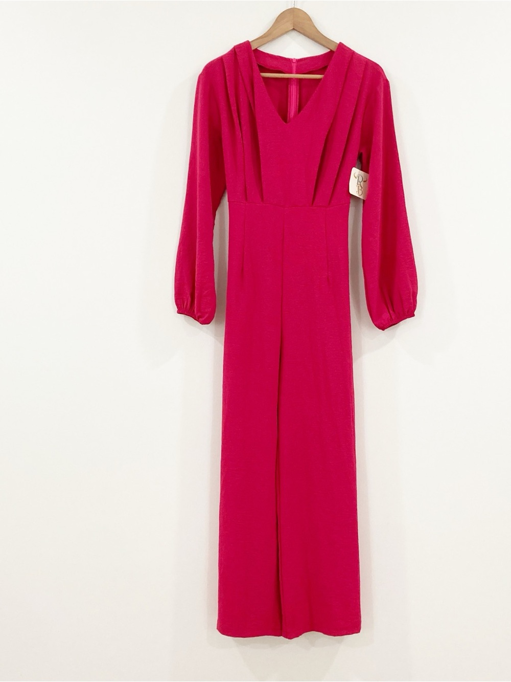 Vintage Hot Pink Long Sleeve V-Neck Jumpsuit